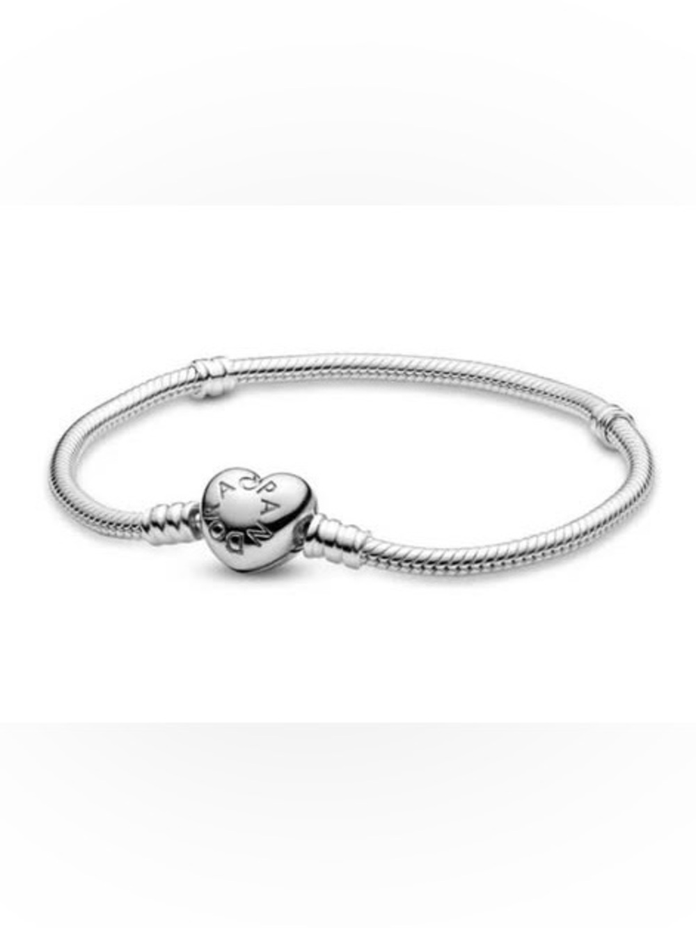 Pandora Silver Snake Chain Bracelet with Heart Clasp 9 inches - Picture 3 of 3